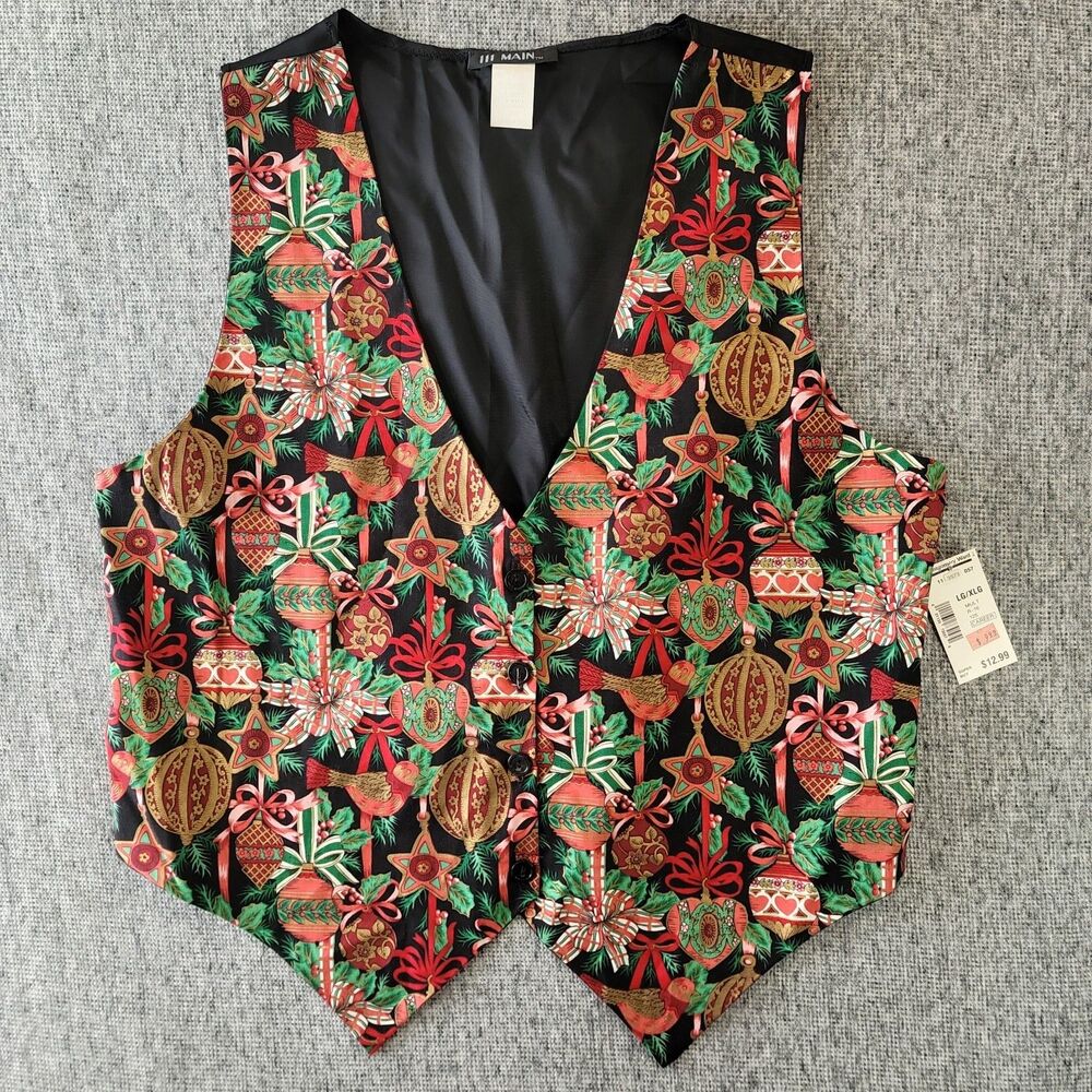 Vtg 90s 111 Main Christmas Vest NWT Deadstock Montgomery Ward Womens Size L/XL